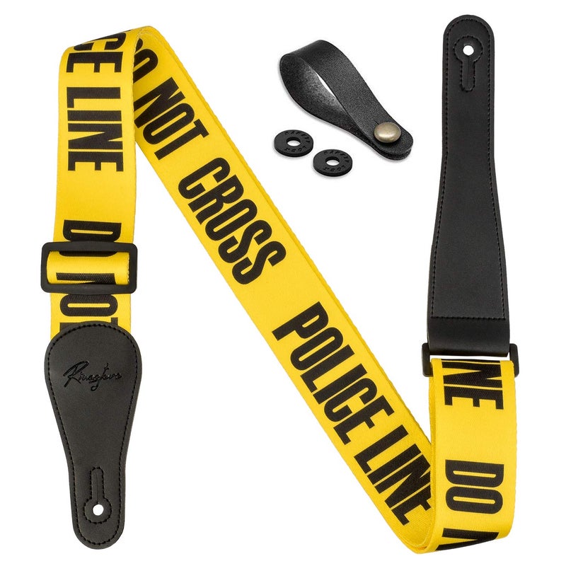 Rinastore Guitar Strap Yellow POLICE LINE Includes Strap Button & 2 Strap Locks Shoulder Straps For Bass, Electric & Acoustic Guitars2 - Image 1